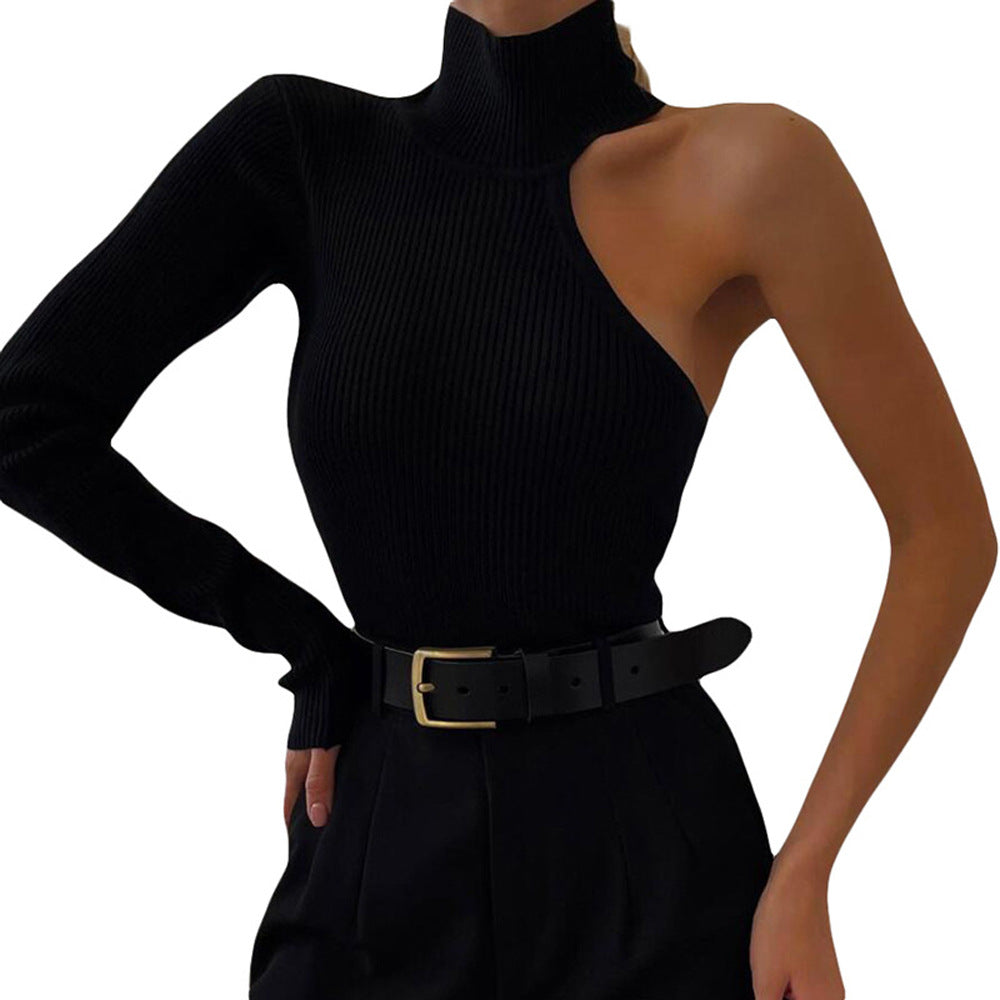 One-shoulder Long Sleeve Round Neck Fitted Women's  Style Jumpsuit Sexy Fashion