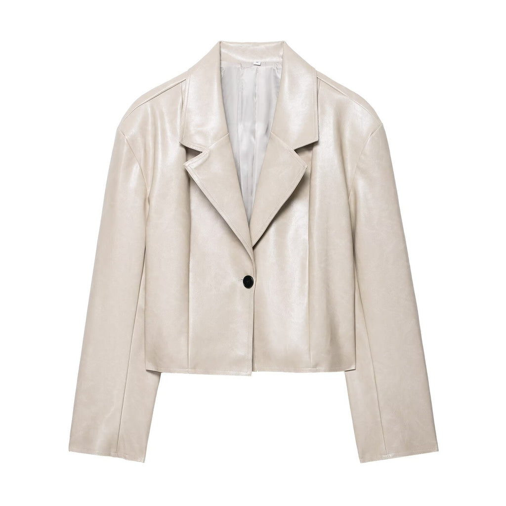 Collar loose PU leather short jacket leather jacket