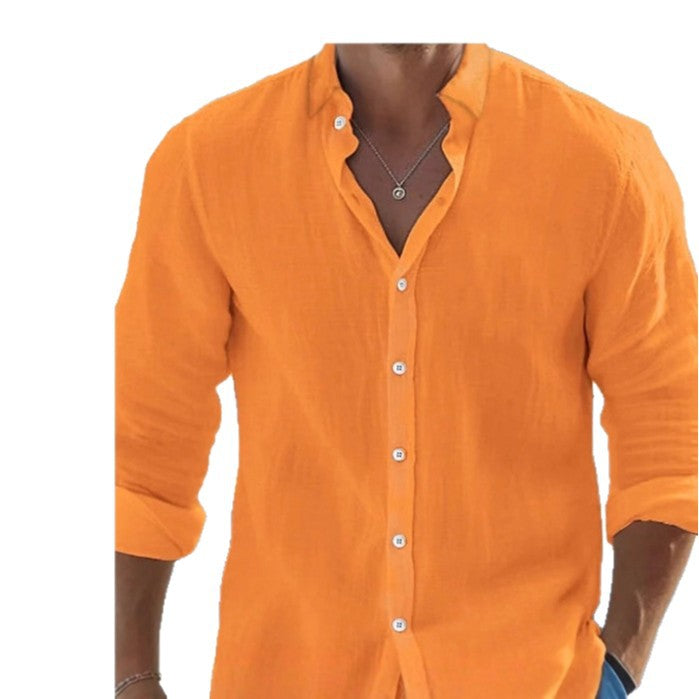 Casual Solid Color Cotton Linen Men's Shirt  Style modergreen