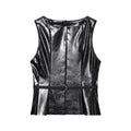 Imitation leather belt sleeveless top for women's clothing