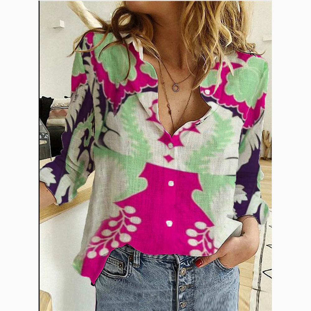 Fashion Map Print Long Sleeve Shirt for Women