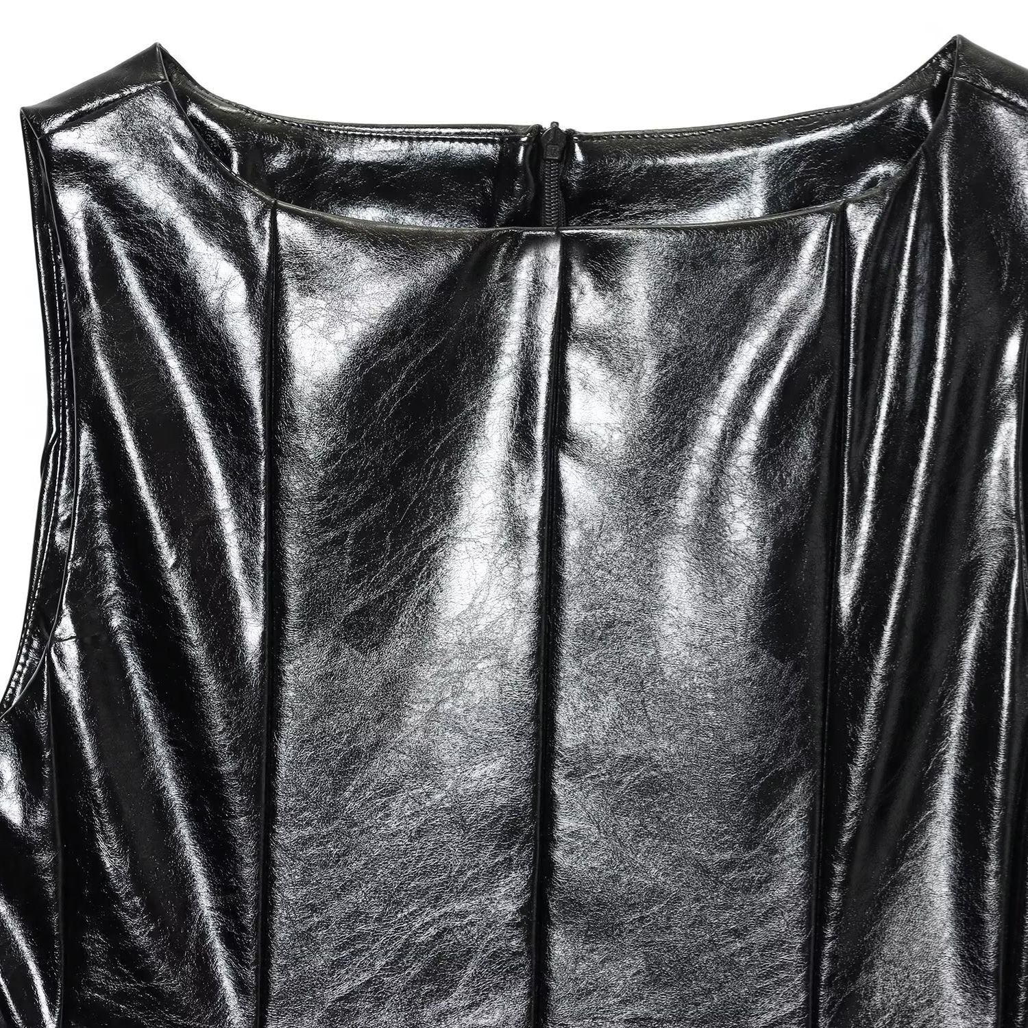 Imitation leather belt sleeveless top for women's clothing