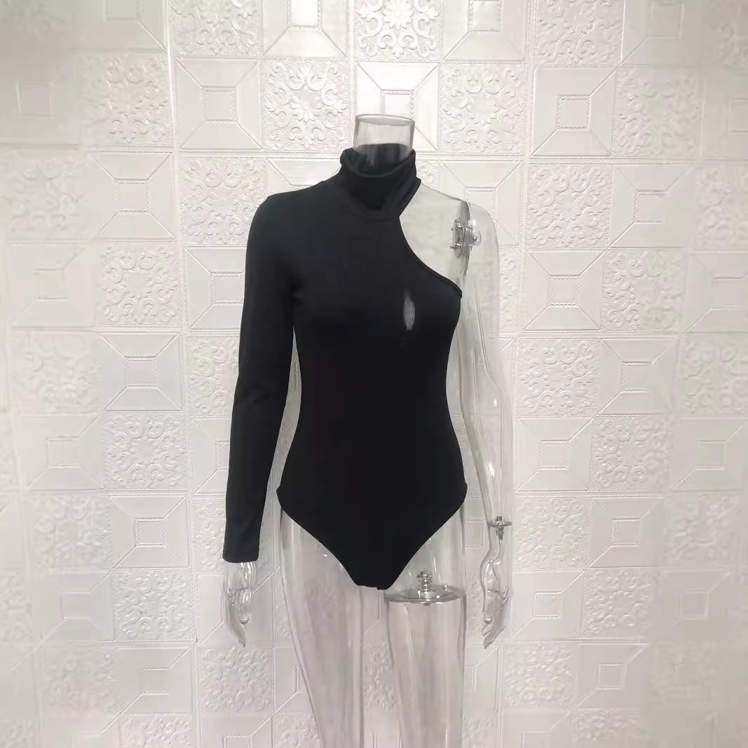 One-shoulder Long Sleeve Round Neck Fitted Women's  Style Jumpsuit Sexy Fashion