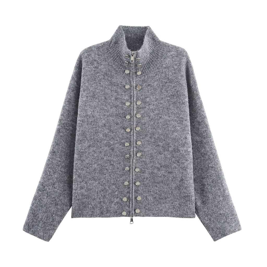 Multi zipper knitted cardigan