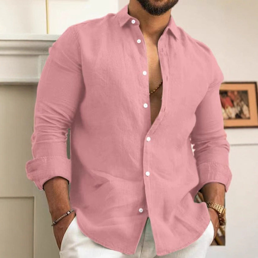 Casual Solid Color Cotton Linen Men's Shirt  Style modergreen