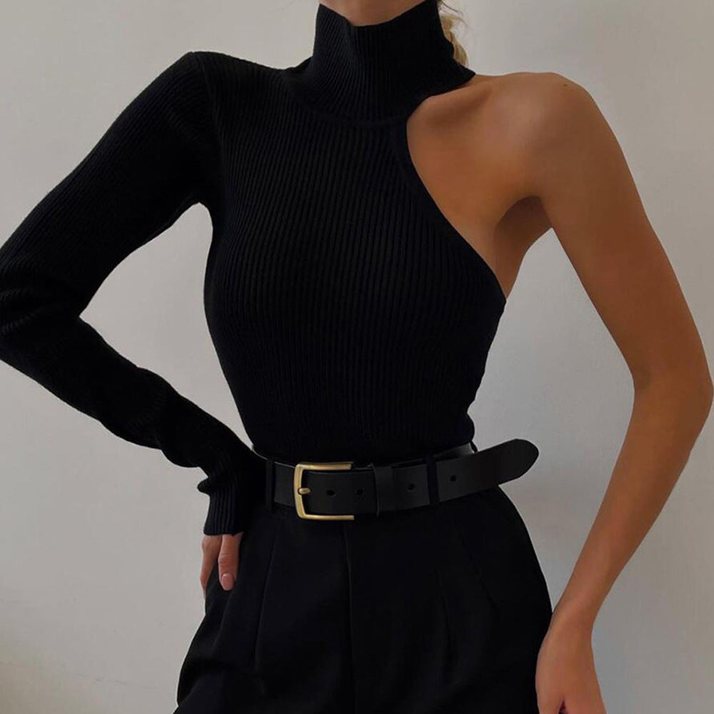 One-shoulder Long Sleeve Round Neck Fitted Women's  Style Jumpsuit Sexy Fashion