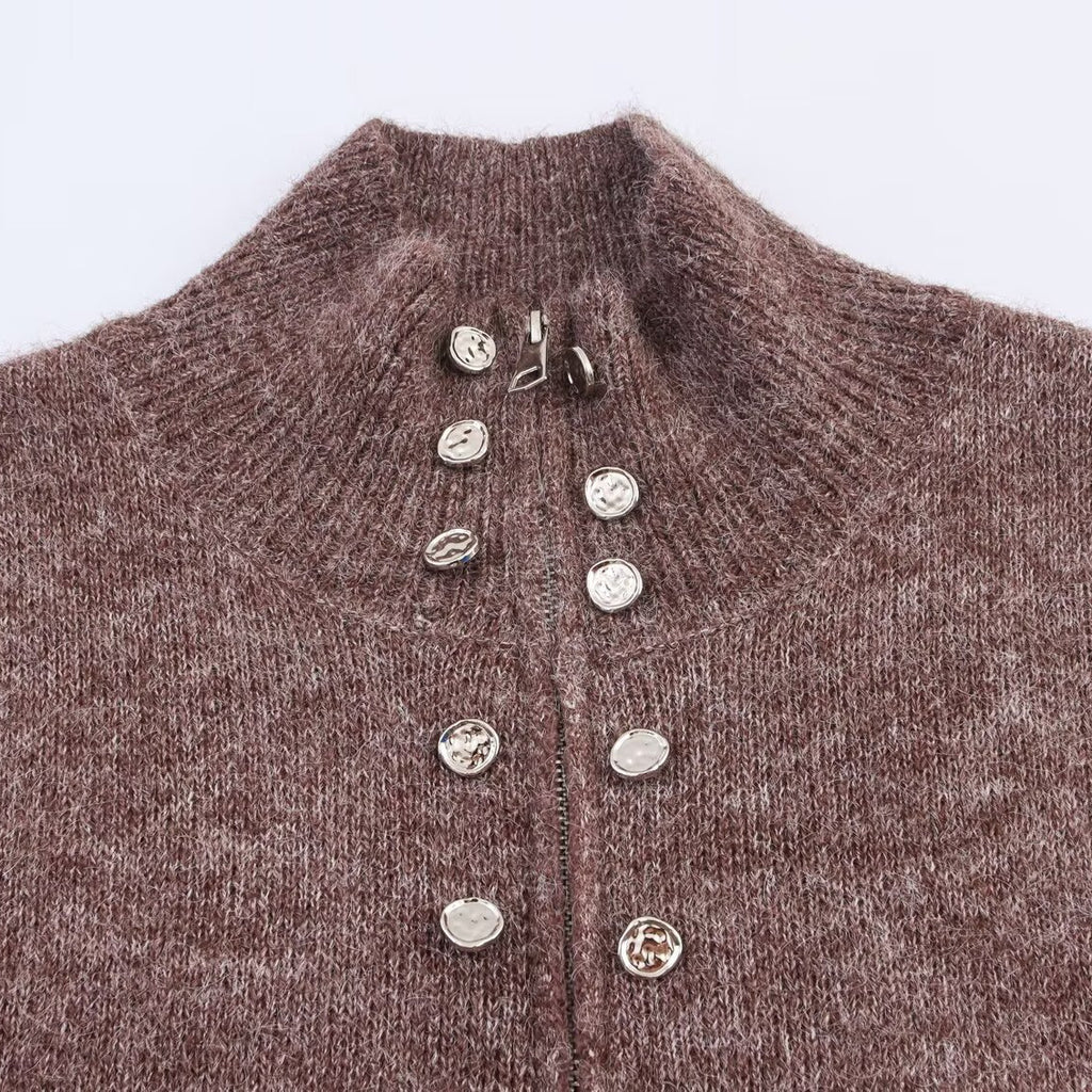 Multi zipper knitted cardigan