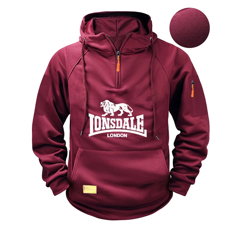 2025 Nuevo jersey con capucha de media cremallera para hombre, moderno y informal, de alta calidad, para ropa deportiva de otoño e invierno