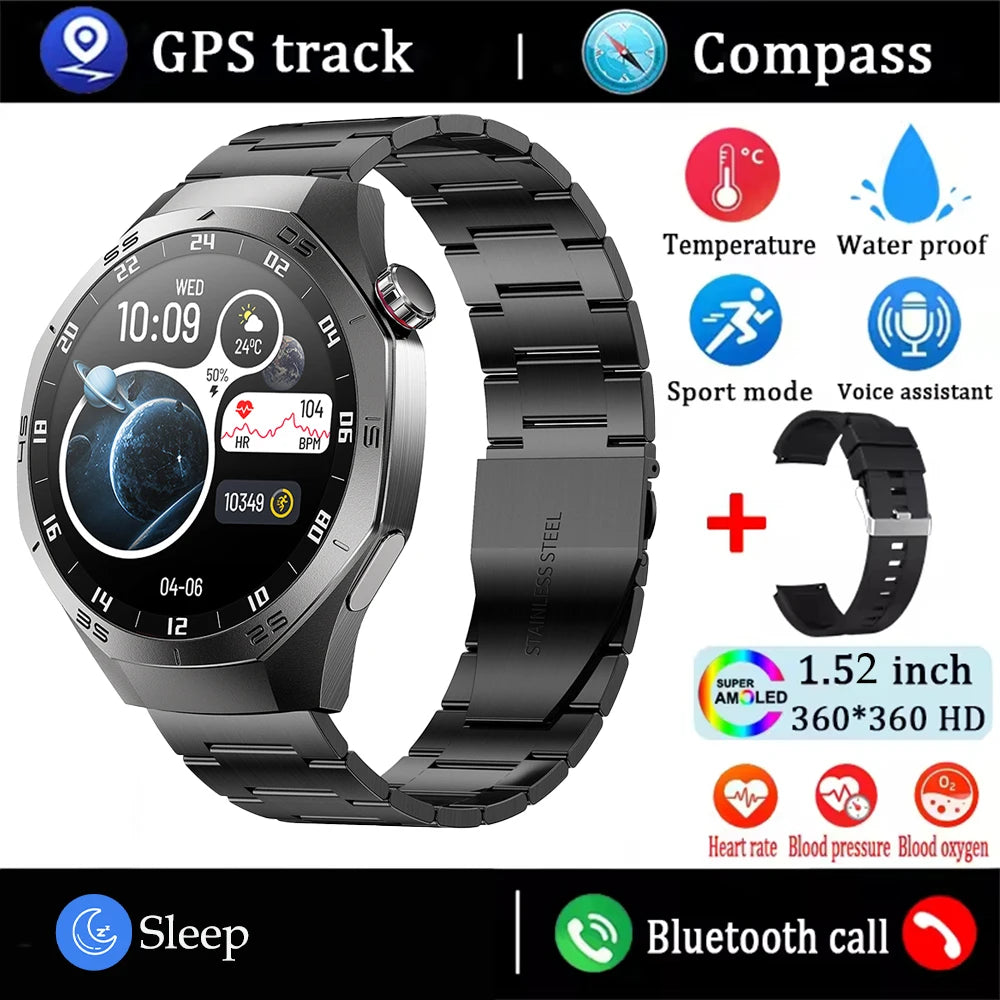 2025New para Android e ios reloj inteligente hombres pantalla AMOLED GPS trayectoria de movimiento ritmo cardíaco llamadas Bluetooth SmartWatch impermeable