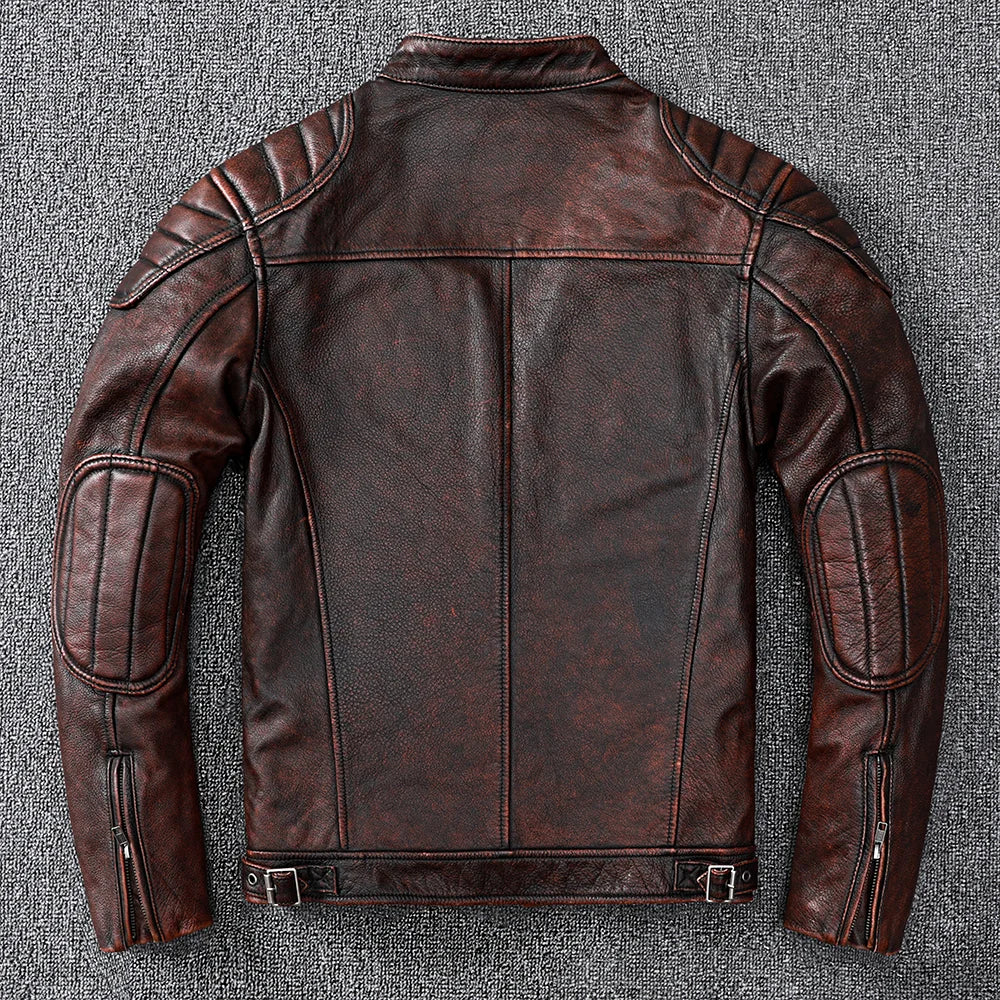 Chaqueta De Cuero De vaca para motocicleta, ropa De Moto, Ropa De cuero genuino para hombre, Chaqueta De motociclista Vintage, Abrigo De Cuero, Chaqueta De Cuero