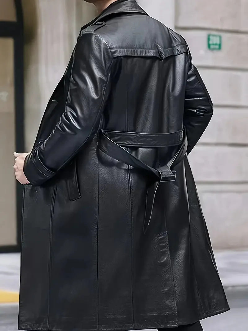 2025 nuevo abrigo de cuero de solapa larga cultura modergreen