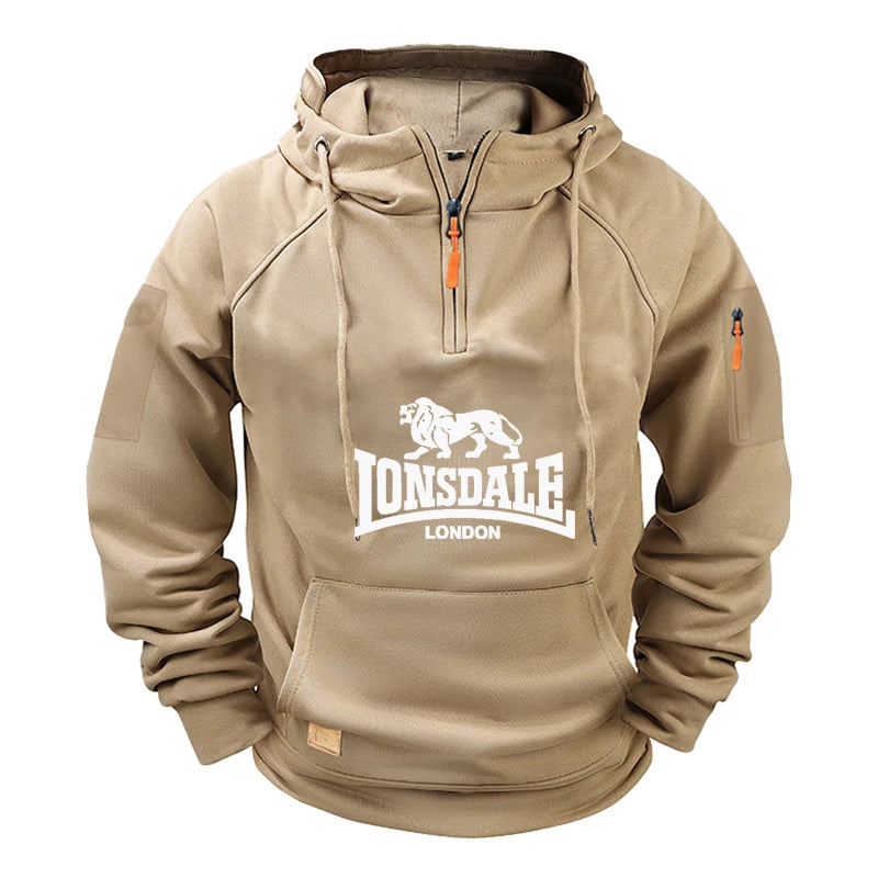 2025 Nuevo jersey con capucha de media cremallera para hombre, moderno y informal, de alta calidad, para ropa deportiva de otoño e invierno