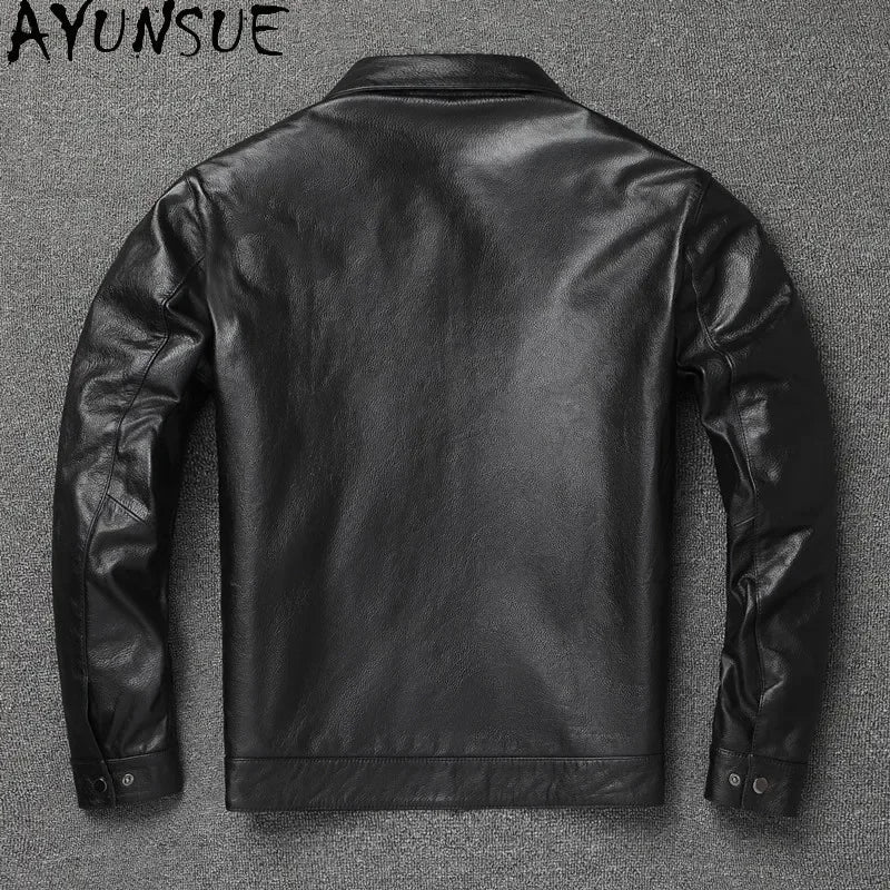 AYUNSUE Chaqueta De cuero genuino De otoño para hombre, chaquetas ajustadas De Cuero De vaca auténtico, abrigo corto De Cuero, abrigos informales, Chaqueta De Cuero SGG977