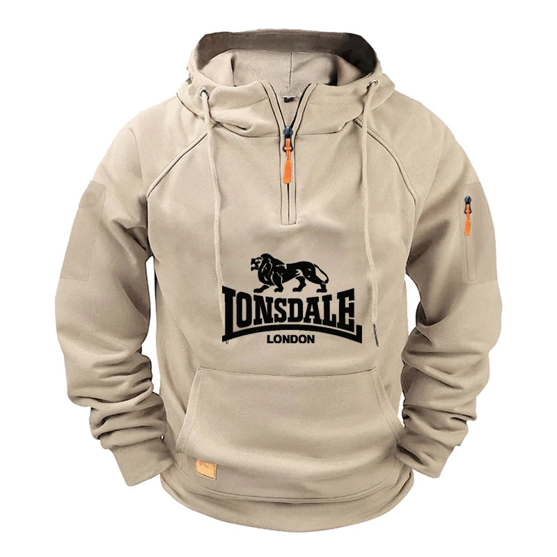 2025 Nuevo jersey con capucha de media cremallera para hombre, moderno y informal, de alta calidad, para ropa deportiva de otoño e invierno