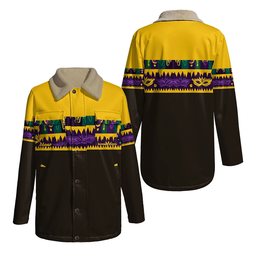 Chaqueta reversible con estampado tribal y cuello de piel sintética, abrigo con patrón geométrico para otoño e invierno, ropa de abrigo de doble bolsillo de estilo bohemio