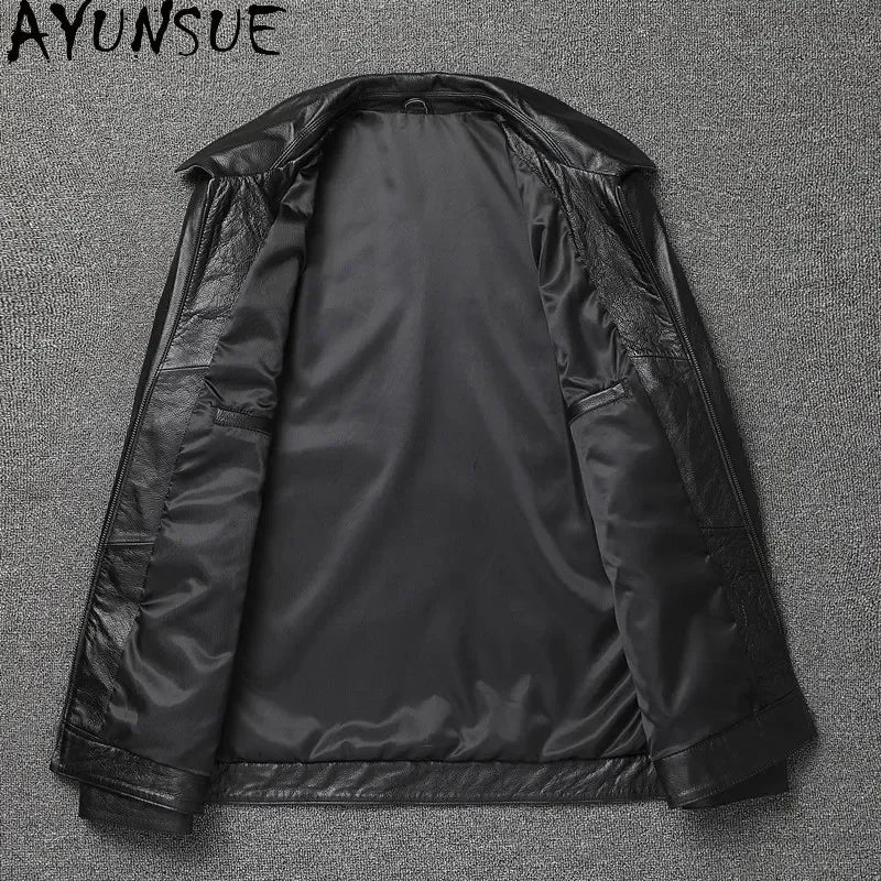 AYUNSUE Chaqueta De cuero genuino De otoño para hombre, chaquetas ajustadas De Cuero De vaca auténtico, abrigo corto De Cuero, abrigos informales, Chaqueta De Cuero SGG977
