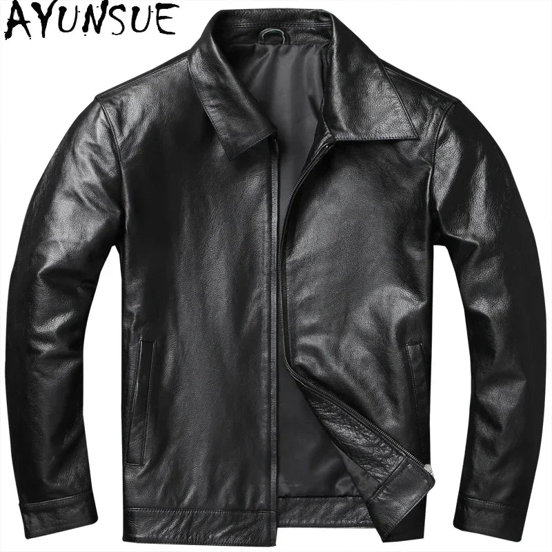 AYUNSUE Chaqueta De cuero genuino De otoño para hombre, chaquetas ajustadas De Cuero De vaca auténtico, abrigo corto De Cuero, abrigos informales, Chaqueta De Cuero SGG977