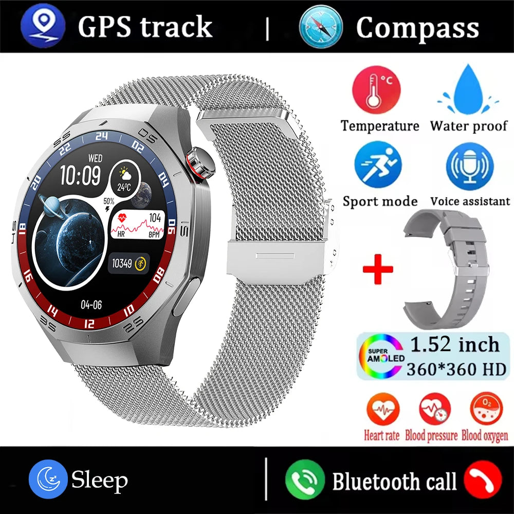 2025New para Android e ios reloj inteligente hombres pantalla AMOLED GPS trayectoria de movimiento ritmo cardíaco llamadas Bluetooth SmartWatch impermeable