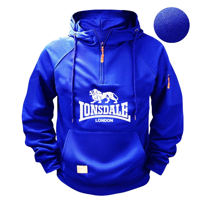 2025 Nuevo jersey con capucha de media cremallera para hombre, moderno y informal, de alta calidad, para ropa deportiva de otoño e invierno