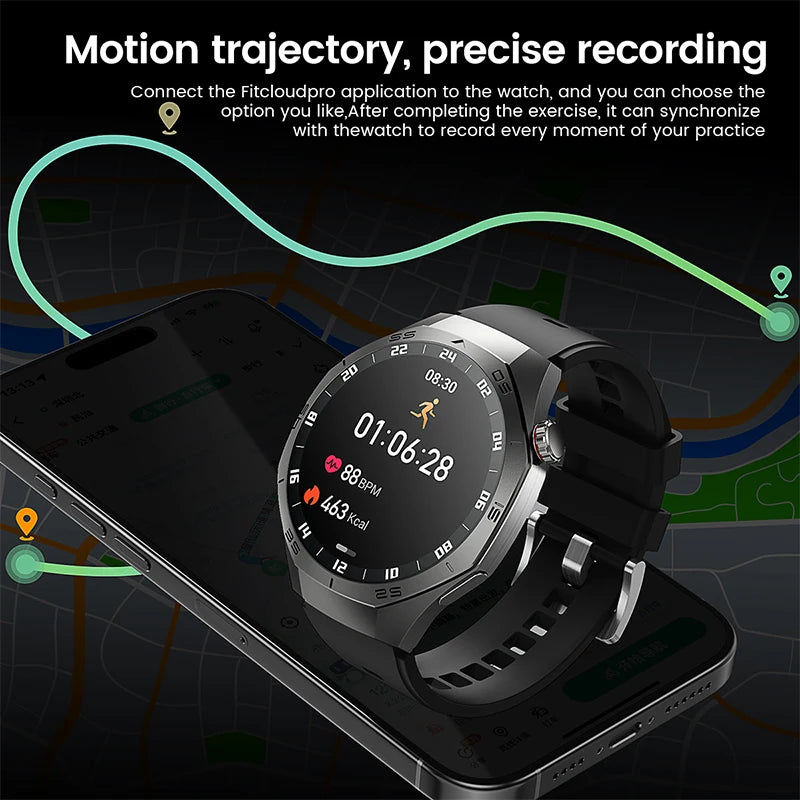 2025New para Android e ios reloj inteligente hombres pantalla AMOLED GPS trayectoria de movimiento ritmo cardíaco llamadas Bluetooth SmartWatch impermeable