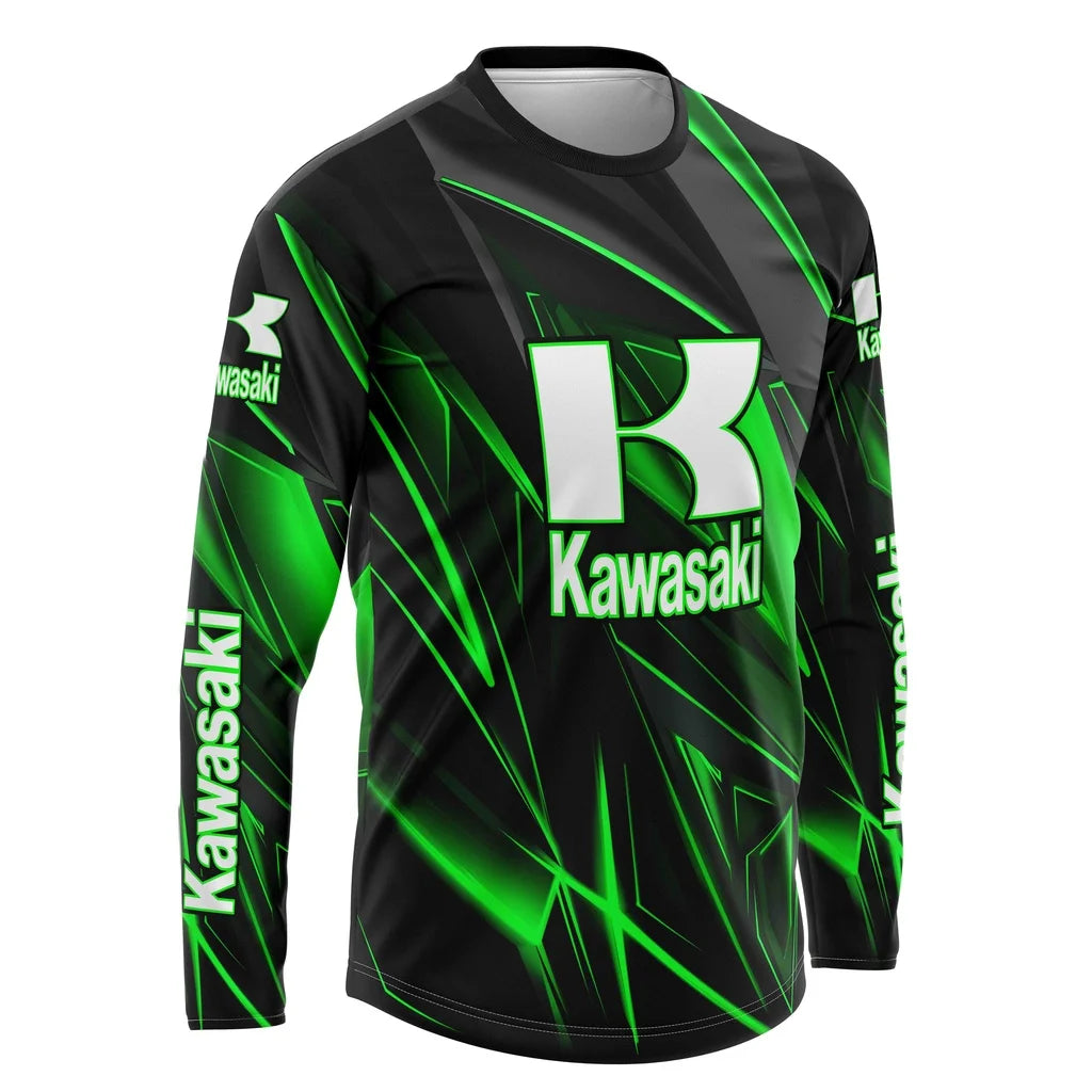 Camiseta de manga larga para hombre y mujer, Logo de motocicleta Kawasaki, estampado gráfico 3D, ropa de protección solar transpirable a la moda, camisetas geniales