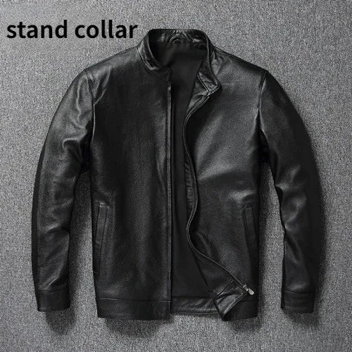 AYUNSUE Chaqueta De cuero genuino De otoño para hombre, chaquetas ajustadas De Cuero De vaca auténtico, abrigo corto De Cuero, abrigos informales, Chaqueta De Cuero SGG977