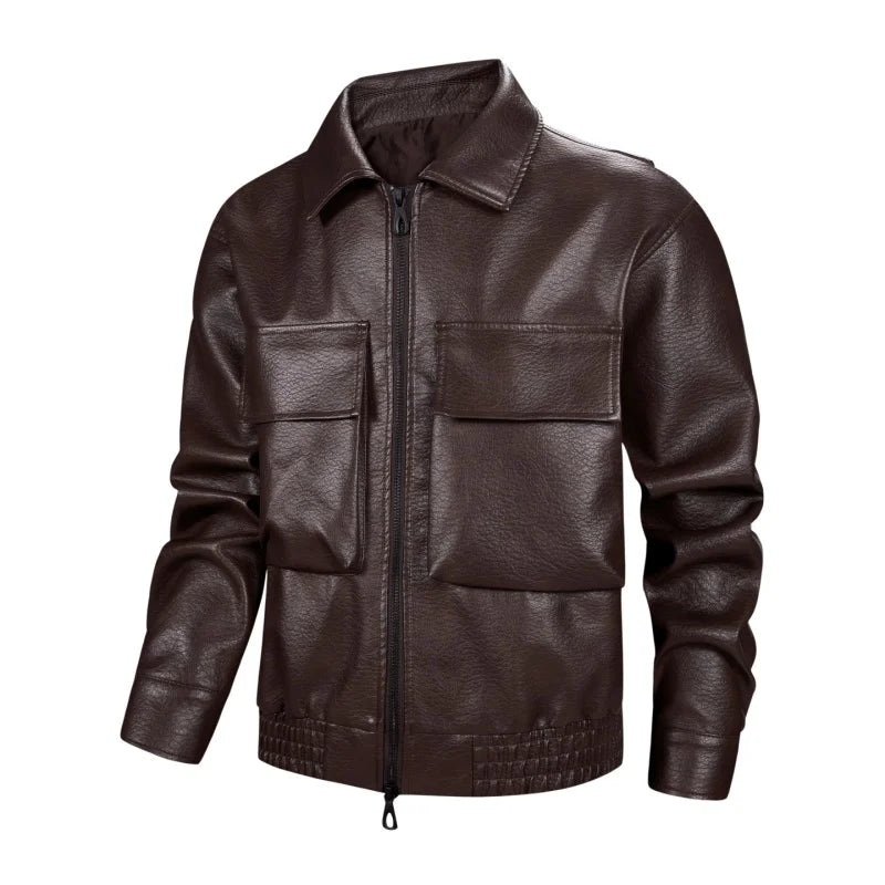 Chaqueta De Cuero Retro para Hombre, chaquetas informales De PU con solapa De alta calidad, Chaqueta Social De Cuero para Hombre, otoño 2025