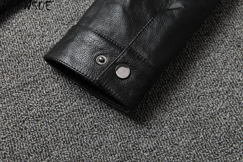 AYUNSUE Chaqueta De cuero genuino De otoño para hombre, chaquetas ajustadas De Cuero De vaca auténtico, abrigo corto De Cuero, abrigos informales, Chaqueta De Cuero SGG977
