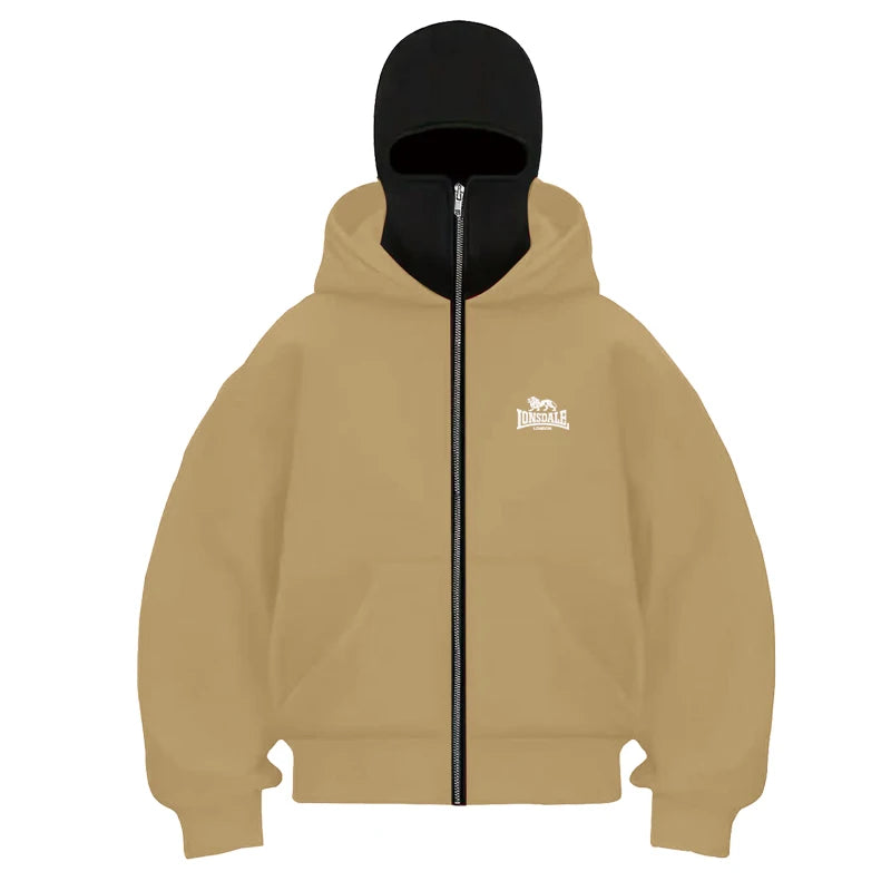 2025 Sudadera con capucha de doble sombrero de manga larga para fitness al aire libre de otoño e invierno para hombre Chaqueta tipo cárdigan holgada, moderna e informal con cremallera