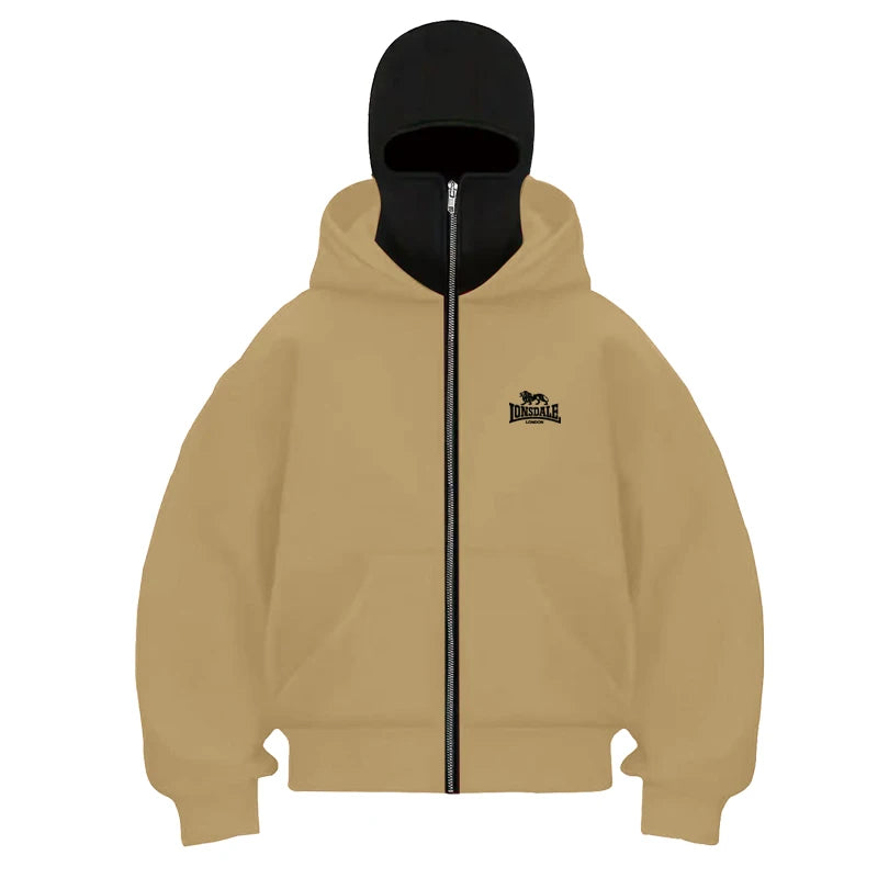 2025 Sudadera con capucha de doble sombrero de manga larga para fitness al aire libre de otoño e invierno para hombre Chaqueta tipo cárdigan holgada, moderna e informal con cremallera