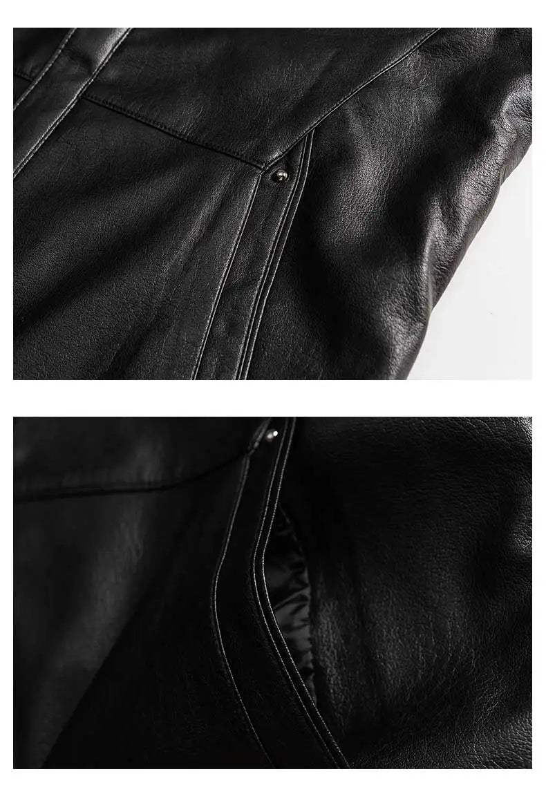 Chaqueta de cuero negro Vintage para hombre, abrigo cálido a prueba de viento con forro polar de invierno, ropa de lujo para hombre, chaqueta de cuero para hombre