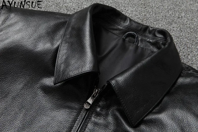 AYUNSUE Chaqueta De cuero genuino De otoño para hombre, chaquetas ajustadas De Cuero De vaca auténtico, abrigo corto De Cuero, abrigos informales, Chaqueta De Cuero SGG977