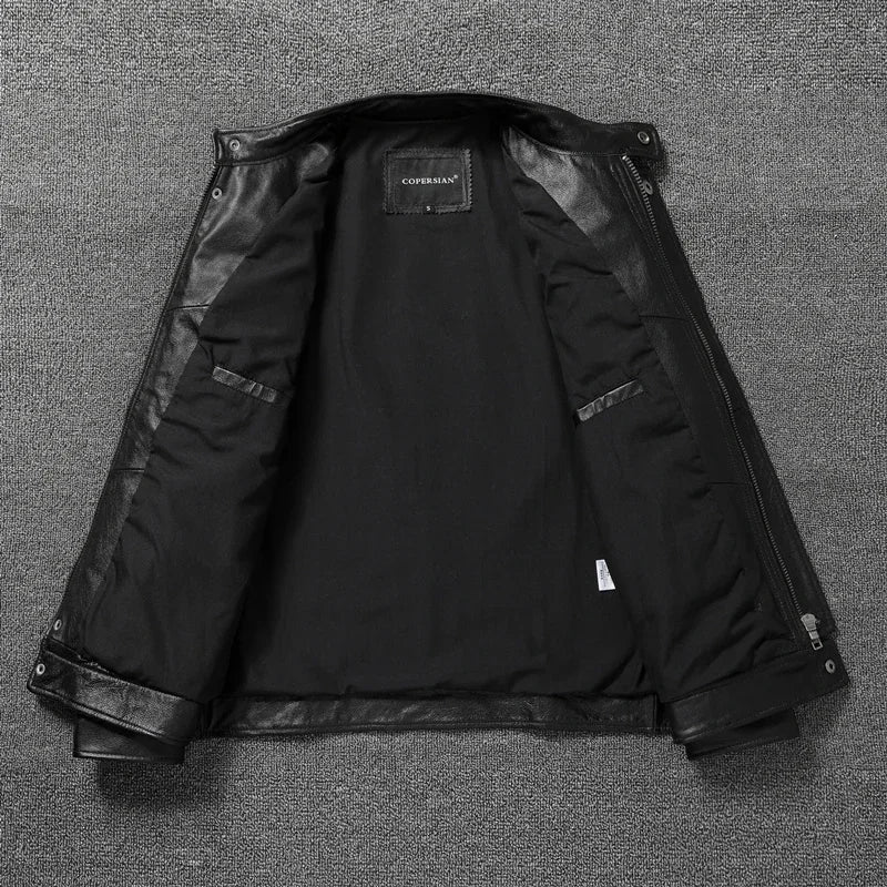 Chaqueta De Cuero De vaca auténtico Para Hombre, abrigos negros, otoño y primavera